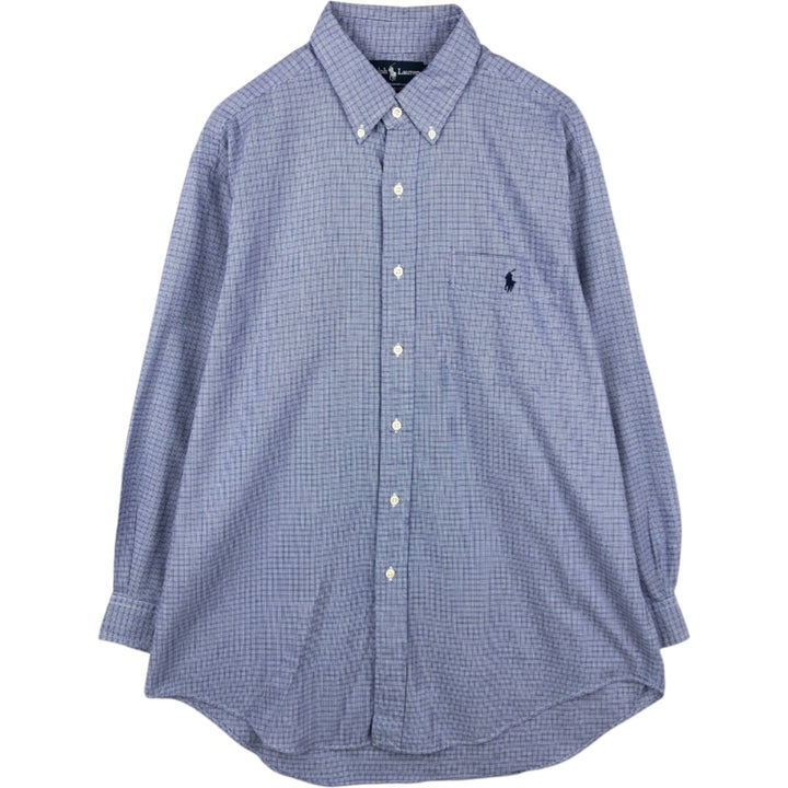 Ralph Lauren YARMOUTH Long Sleeve Button-Down Check Shirt, Men's Size L cotton blue type Vintage Second Hand