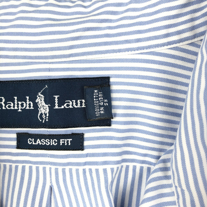 Ralph Lauren Classic Fit Long Sleeve Button Down Striped Shirt Men's Size L cotton Blue type light blue Vintage Second Hand