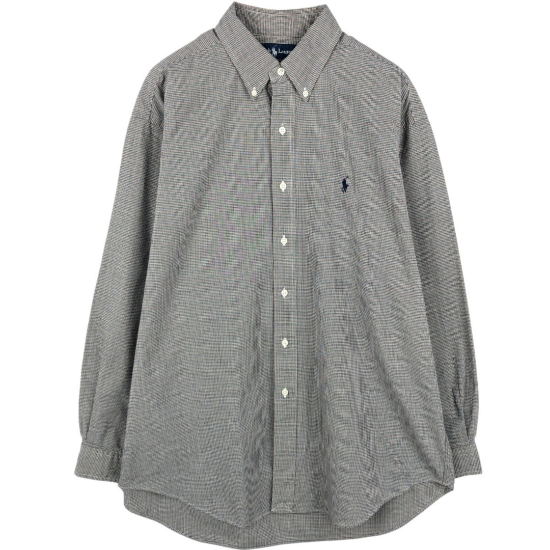 Ralph Lauren BLAKE long sleeve button down check shirt, men's size L cotton ivory Vintage Second Hand