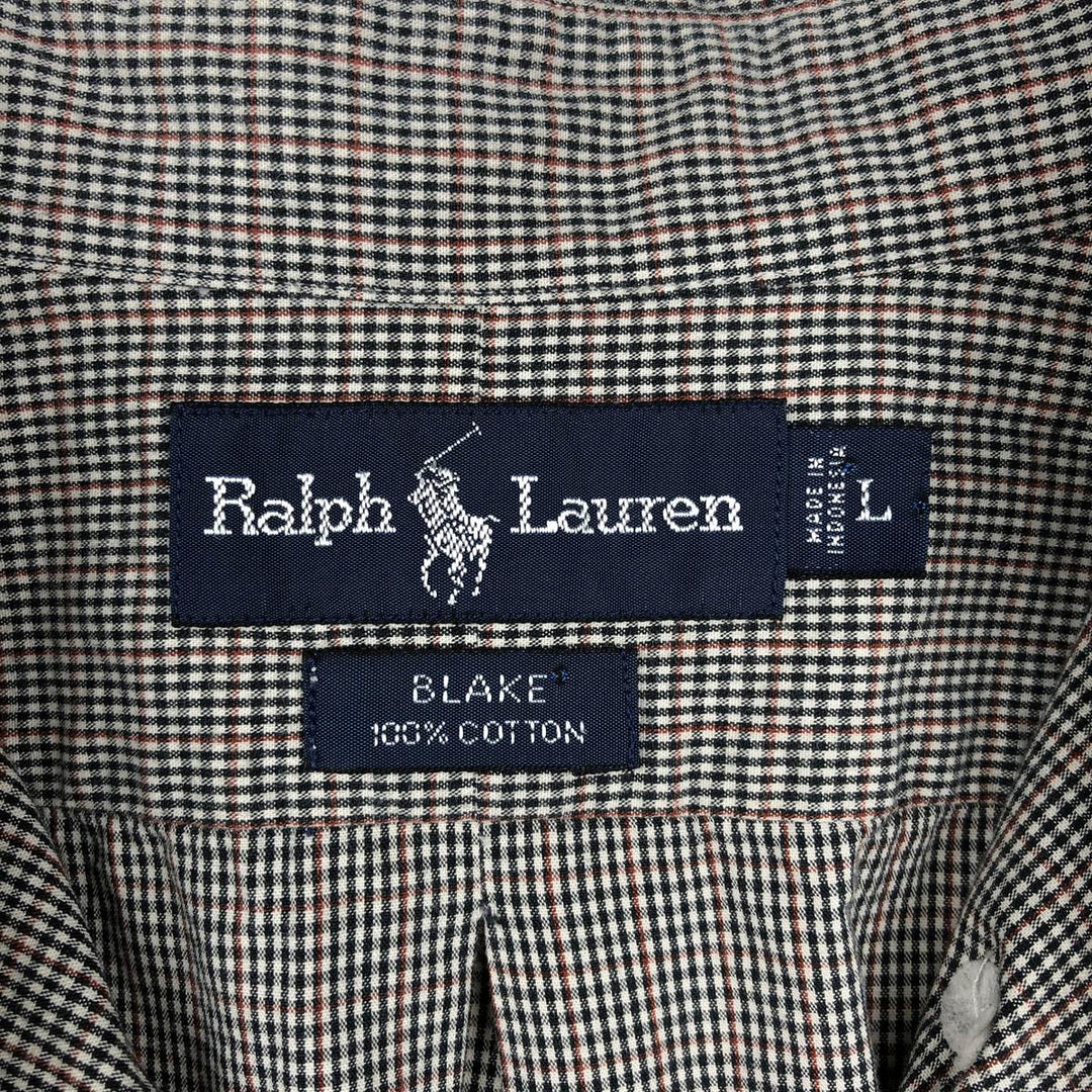Ralph Lauren BLAKE long sleeve button down check shirt, men's size L cotton ivory Vintage Second Hand