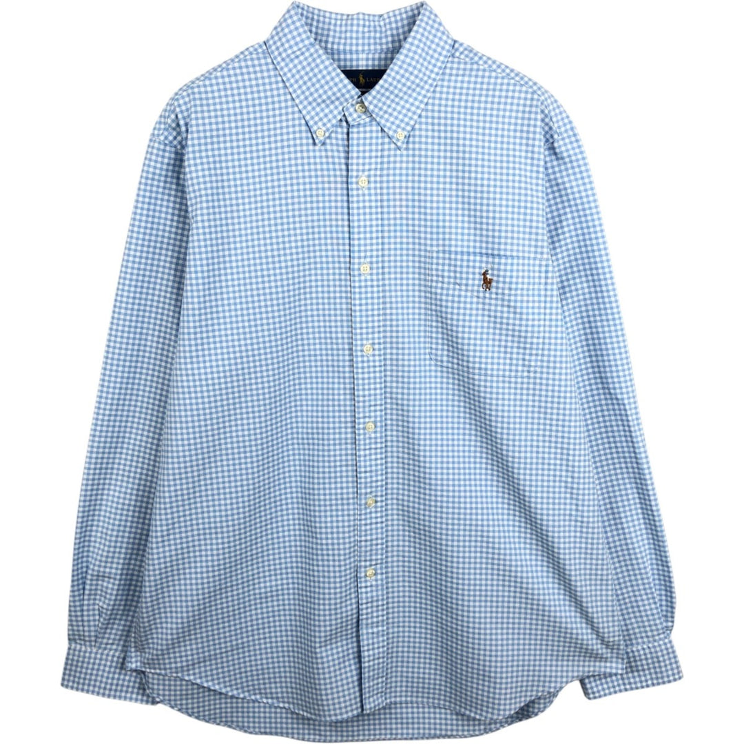 Ralph Lauren Classic Fit Gingham Check Long Sleeve Button Down Check Shirt Men's XL cotton Blue type light blue Vintage Second Hand