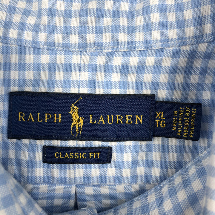 Ralph Lauren Classic Fit Gingham Check Long Sleeve Button Down Check Shirt Men's XL cotton Blue type light blue Vintage Second Hand