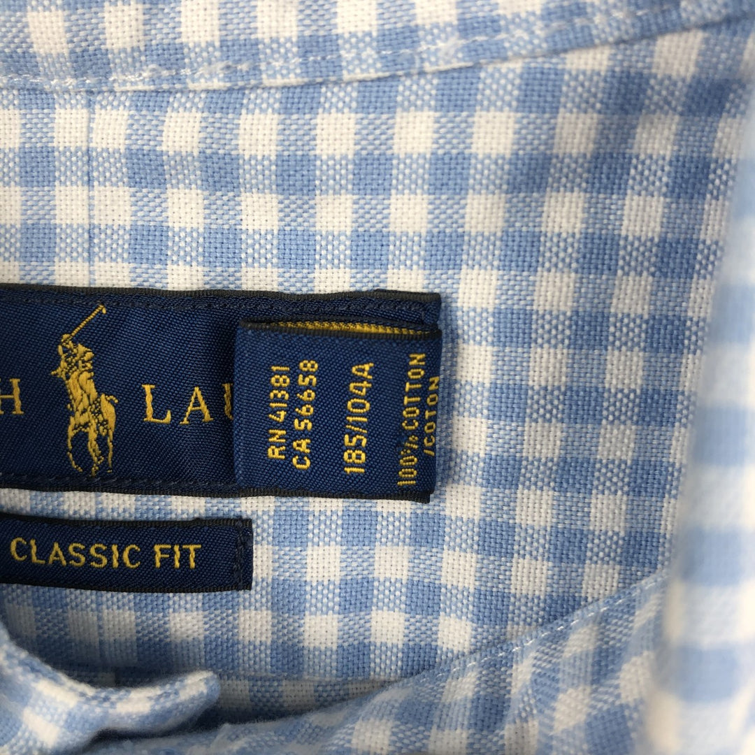 Ralph Lauren Classic Fit Gingham Check Long Sleeve Button Down Check Shirt Men's XL cotton Blue type light blue Vintage Second Hand