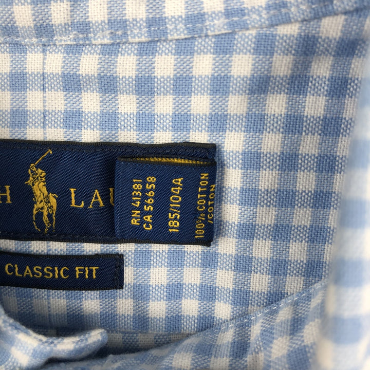 Ralph Lauren Classic Fit Gingham Check Long Sleeve Button Down Check Shirt Men's XL cotton Blue type light blue Vintage Second Hand