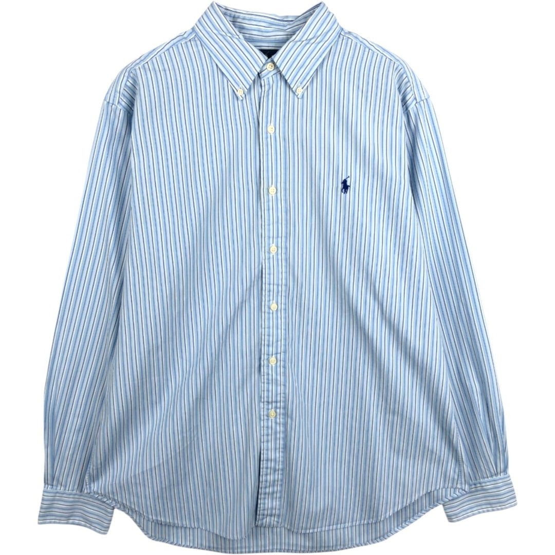 Ralph Lauren Classic Fit Multi Stripe Long Sleeve Button Down Striped Shirt Men's Size L cotton Blue type light blue Vintage Second Hand