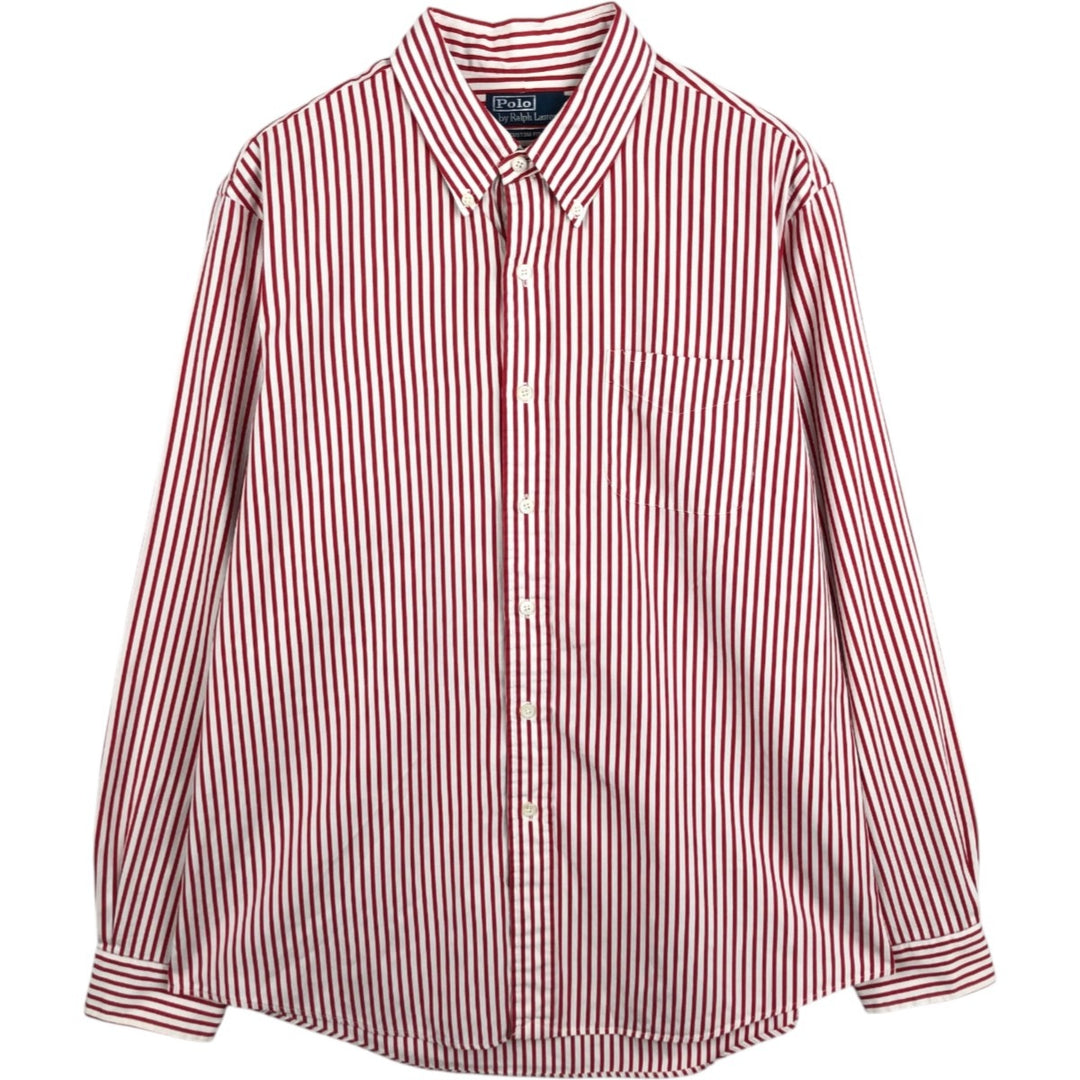 Ralph Lauren POLO by Ralph Lauren CUSTOM FIT long-sleeved button-down striped shirt, men's size XL cotton white type Vintage Second Hand