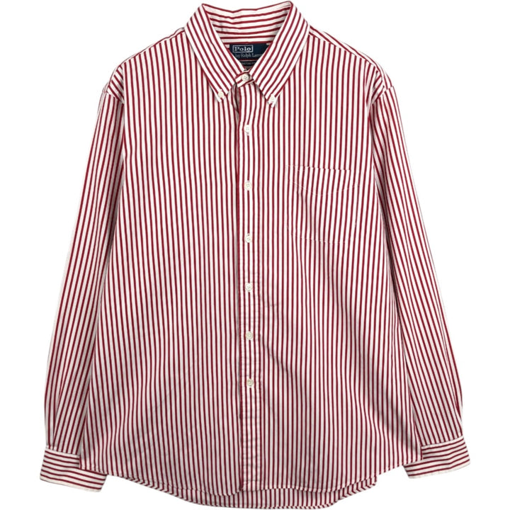 Ralph Lauren POLO by Ralph Lauren CUSTOM FIT long-sleeved button-down striped shirt, men's size XL cotton white type Vintage Second Hand
