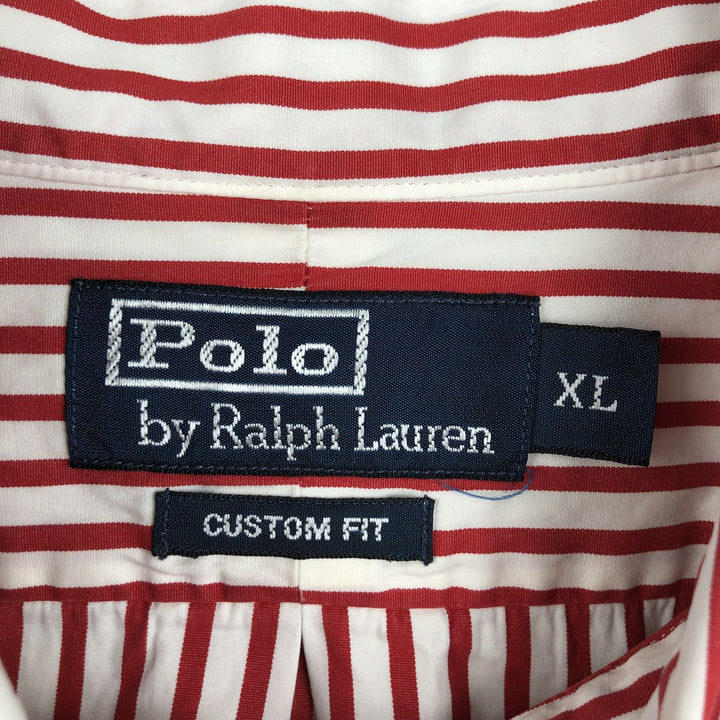 Ralph Lauren POLO by Ralph Lauren CUSTOM FIT long-sleeved button-down striped shirt, men's size XL cotton white type Vintage Second Hand