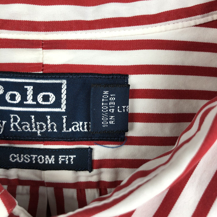 Ralph Lauren POLO by Ralph Lauren CUSTOM FIT long-sleeved button-down striped shirt, men's size XL cotton white type Vintage Second Hand