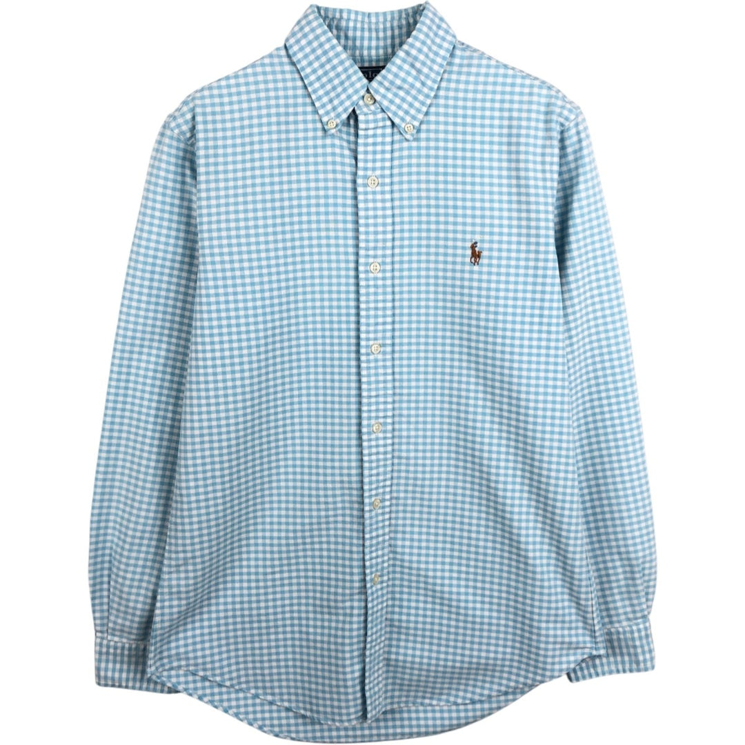 Ralph Lauren POLO by Ralph Lauren CUSTOM FIT Gingham Check Long Sleeve Button-Down Check Shirt, Men's Size S (approx.) cotton Blue type light blue Vintage Second Hand