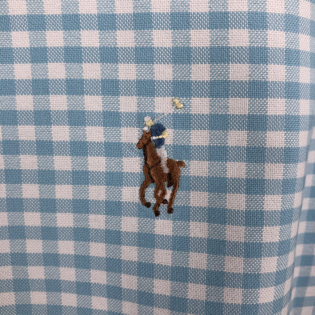 Ralph Lauren POLO by Ralph Lauren CUSTOM FIT Gingham Check Long Sleeve Button-Down Check Shirt, Men's Size S (approx.) cotton Blue type light blue Vintage Second Hand