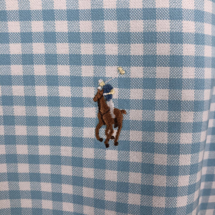 Ralph Lauren POLO by Ralph Lauren CUSTOM FIT Gingham Check Long Sleeve Button-Down Check Shirt, Men's Size S (approx.) cotton Blue type light blue Vintage Second Hand