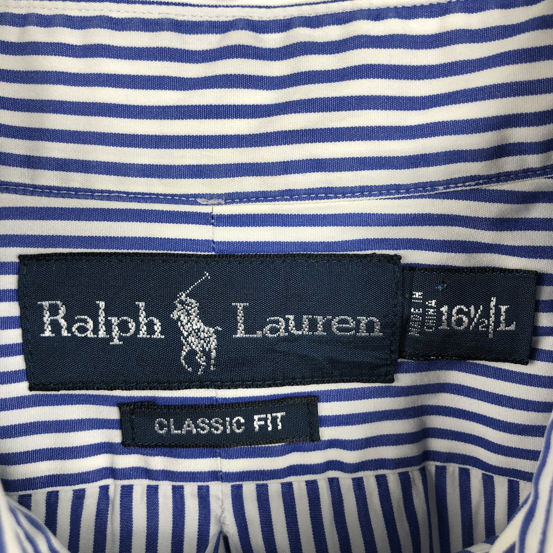 Ralph Lauren Classic Fit Long Sleeve Button Down Striped Shirt, Men's Size L cotton blue type Vintage Second Hand