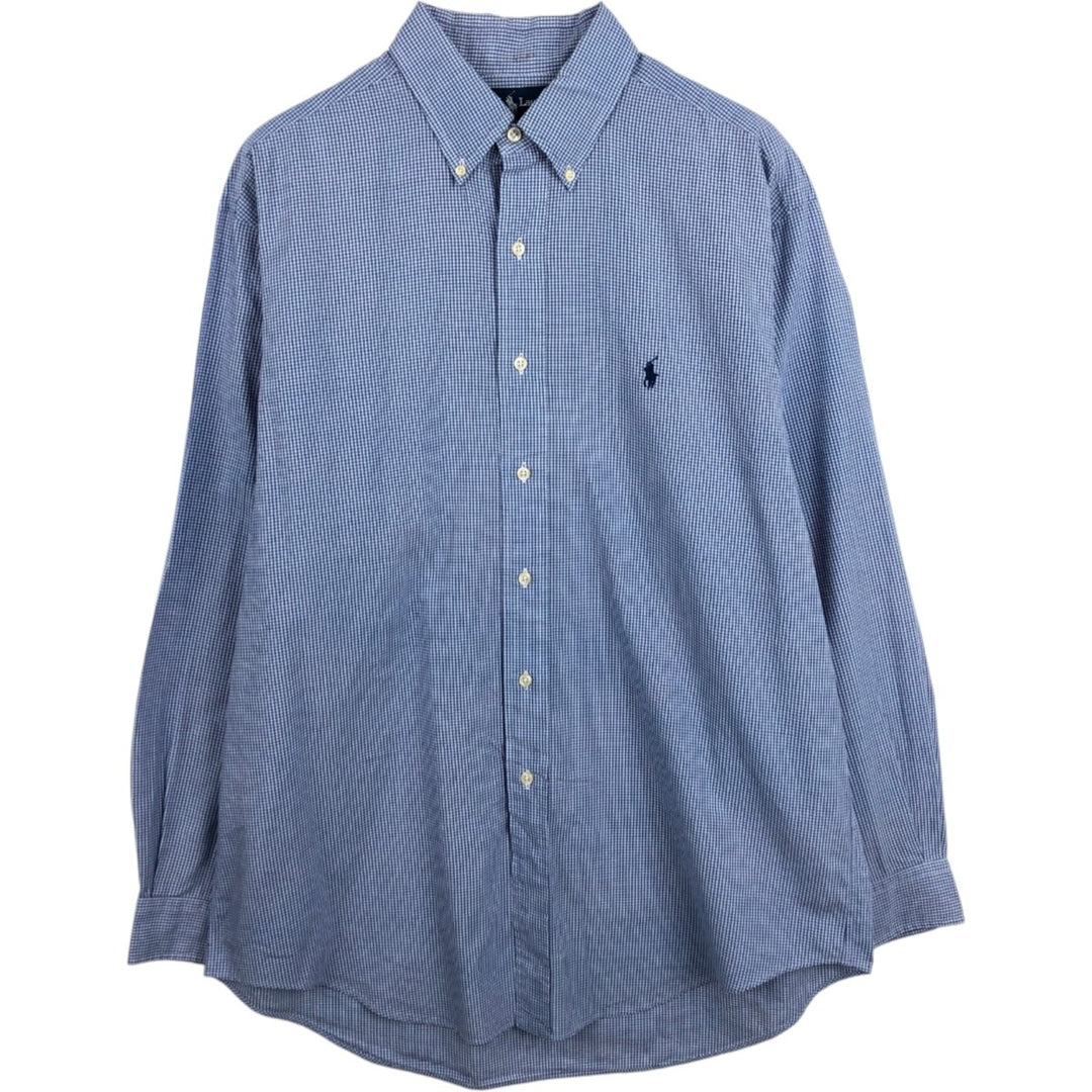 Ralph Lauren YARMOUTH Long Sleeve Button-Down Check Shirt, Men's Size L cotton blue type Vintage Second Hand