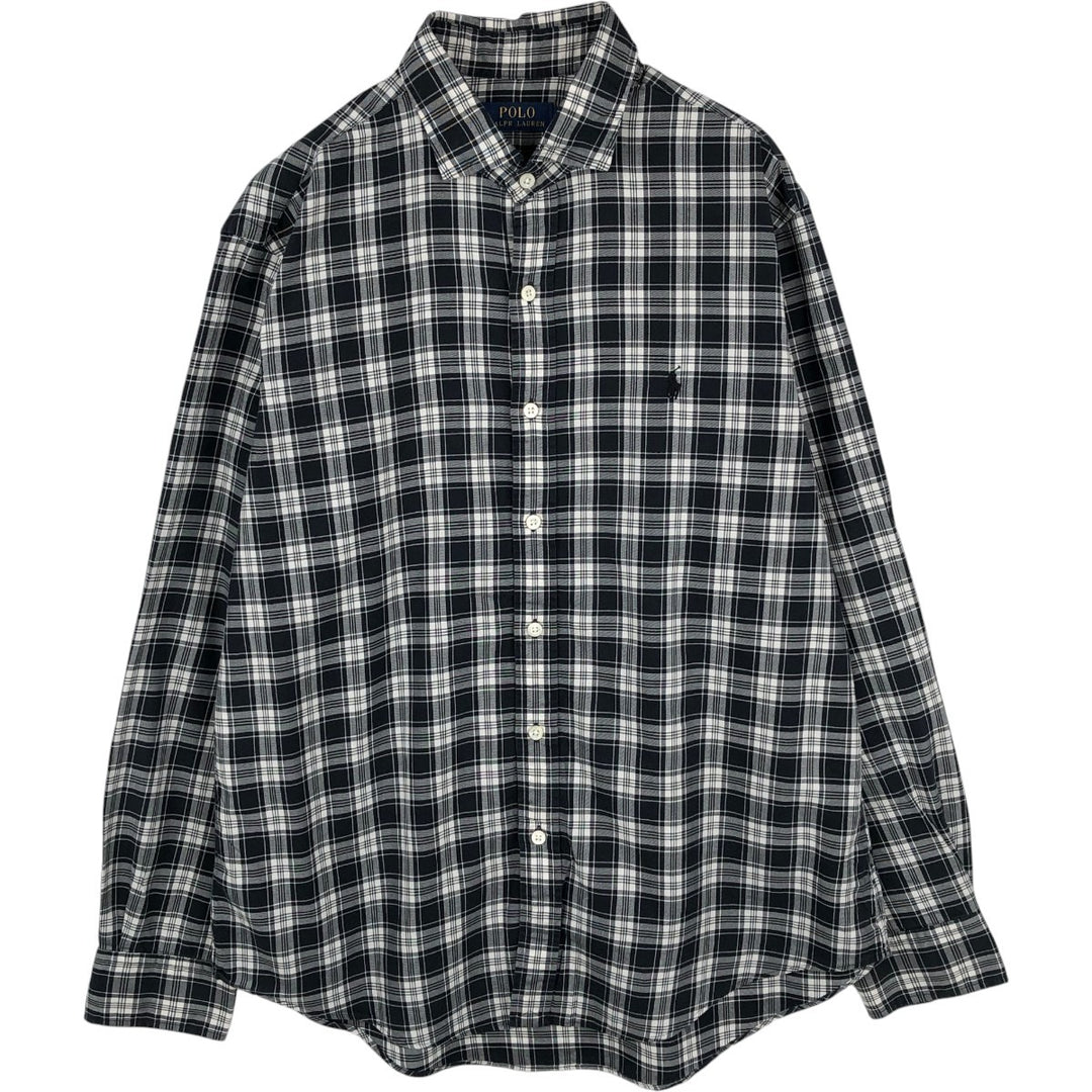 Ralph Lauren POLO RALPH LAUREN wide collar long sleeve cotton check shirt, men's size L cotton black type Vintage Second Hand