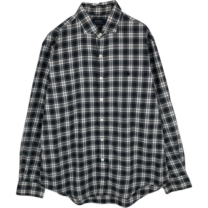 Ralph Lauren POLO RALPH LAUREN wide collar long sleeve cotton check shirt, men's size L cotton black type Vintage Second Hand