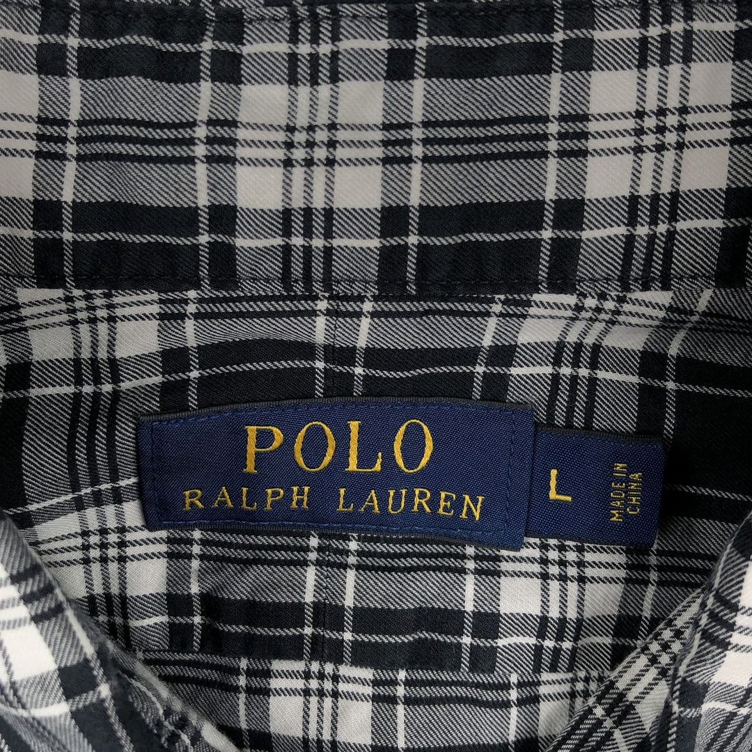 Ralph Lauren POLO RALPH LAUREN wide collar long sleeve cotton check shirt, men's size L cotton black type Vintage Second Hand