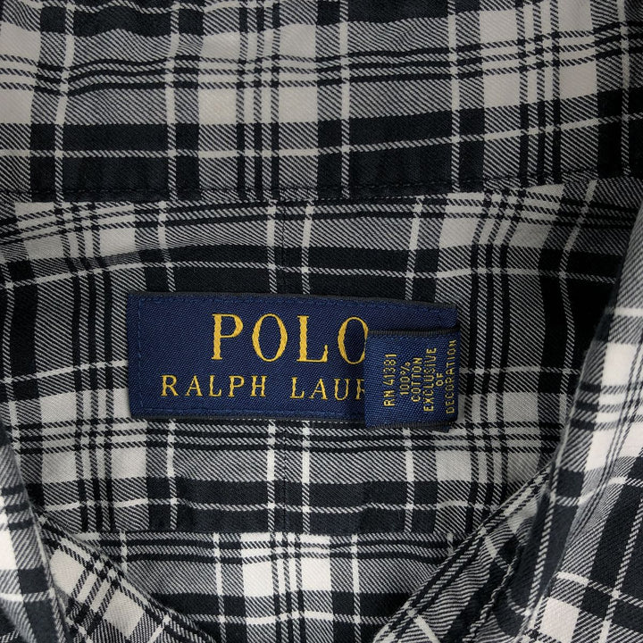 Ralph Lauren POLO RALPH LAUREN wide collar long sleeve cotton check shirt, men's size L cotton black type Vintage Second Hand