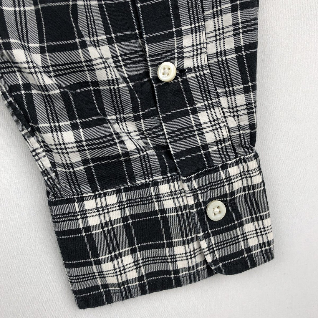 Ralph Lauren POLO RALPH LAUREN wide collar long sleeve cotton check shirt, men's size L cotton black type Vintage Second Hand
