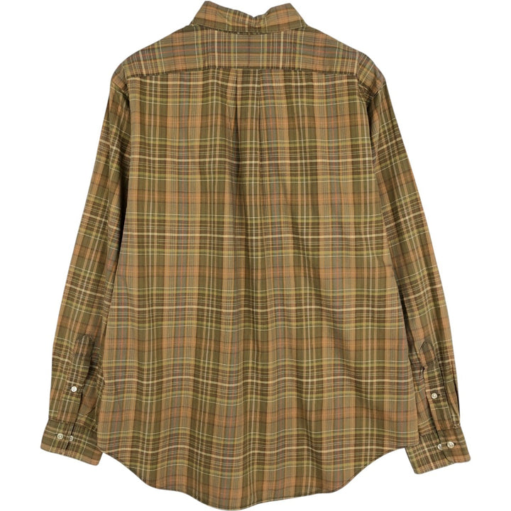 Ralph Lauren Classic Fit Long Sleeve Button Down Check Shirt, Men's Size L cotton beige type brown Vintage Second Hand