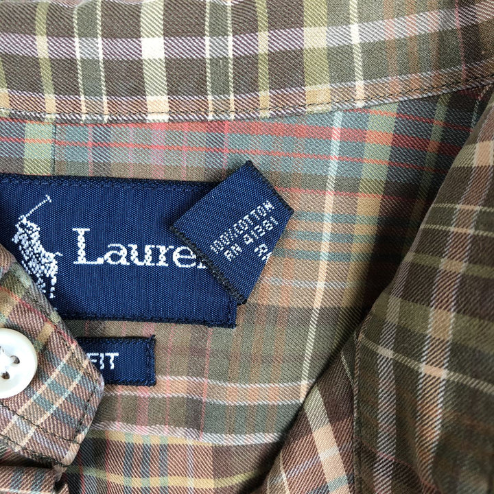 Ralph Lauren Classic Fit Long Sleeve Button Down Check Shirt, Men's Size L cotton beige type brown Vintage Second Hand