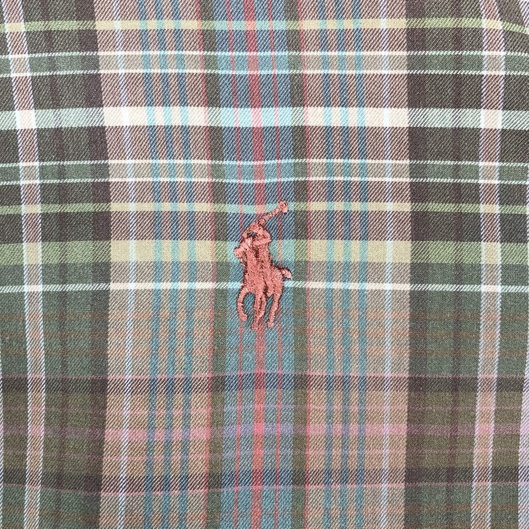Ralph Lauren Classic Fit Long Sleeve Button Down Check Shirt, Men's Size L cotton beige type brown Vintage Second Hand