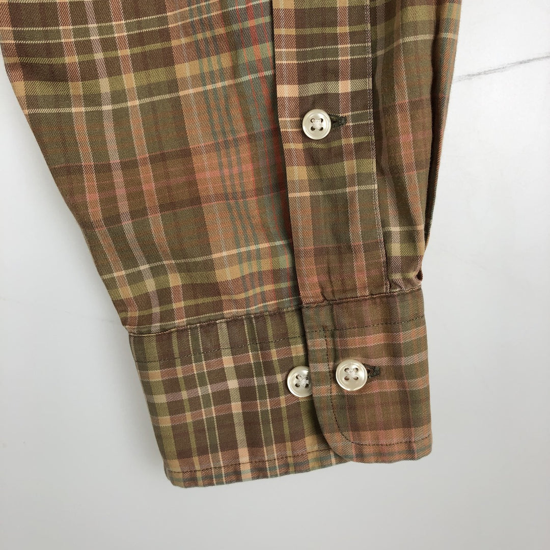 Ralph Lauren Classic Fit Long Sleeve Button Down Check Shirt, Men's Size L cotton beige type brown Vintage Second Hand