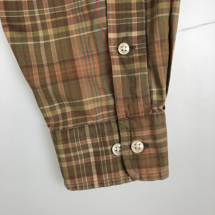 Ralph Lauren Classic Fit Long Sleeve Button Down Check Shirt, Men's Size L cotton beige type brown Vintage Second Hand