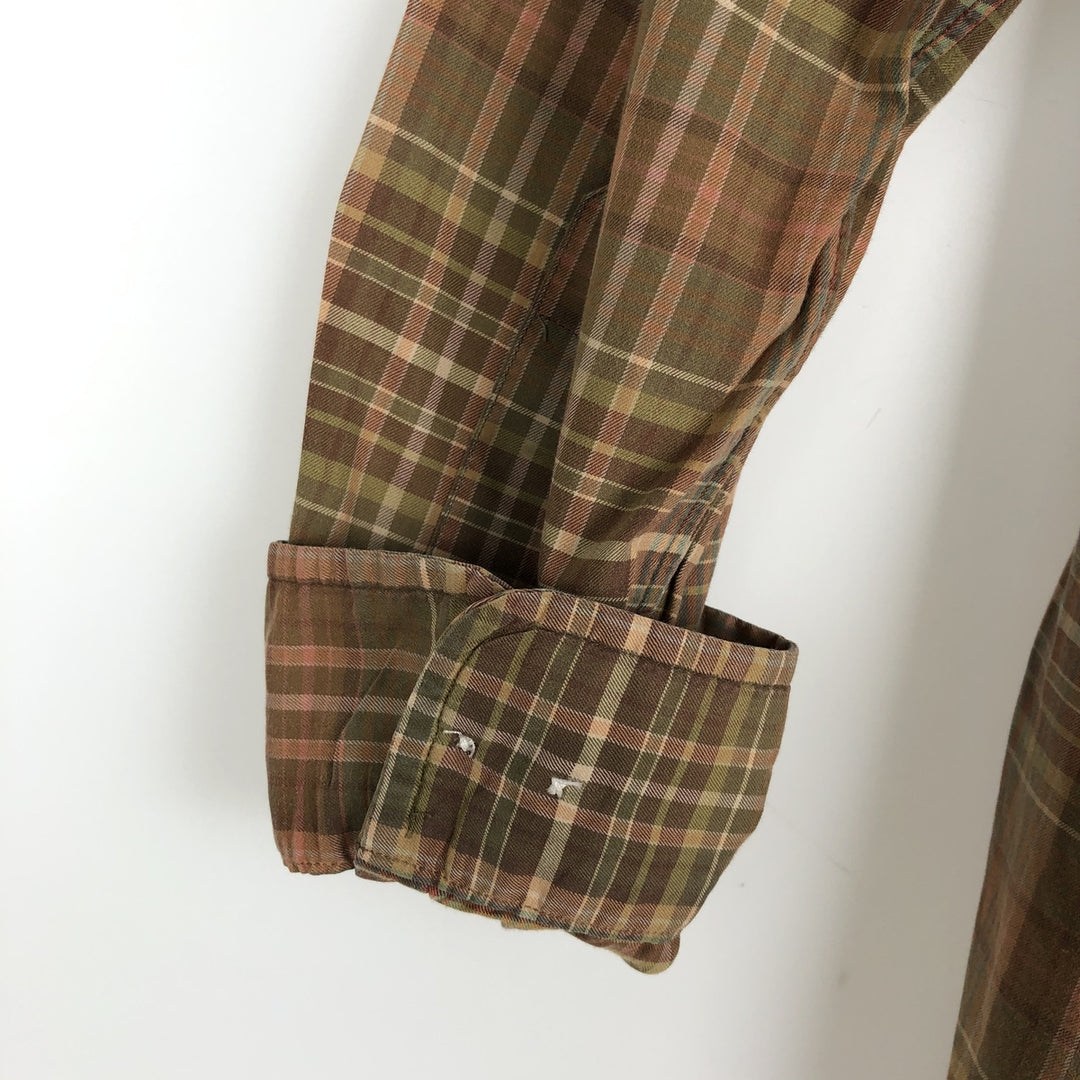 Ralph Lauren Classic Fit Long Sleeve Button Down Check Shirt, Men's Size L cotton beige type brown Vintage Second Hand