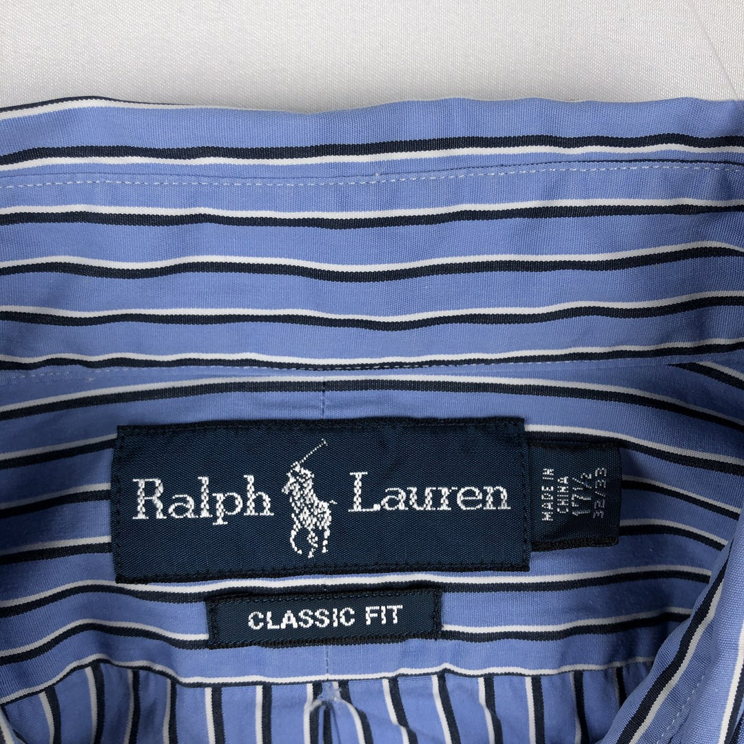Ralph Lauren Classic Fit short sleeve button down striped shirt, men's XL size cotton Blue type light blue Vintage Second Hand