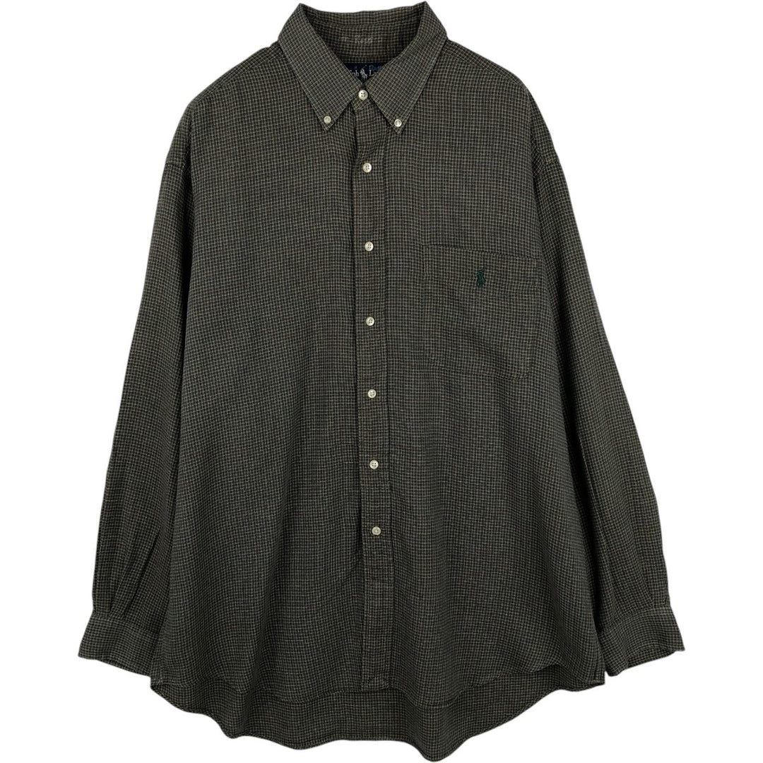 Ralph Lauren BLAIRE long sleeve button down check shirt, men's size L cotton walnut Vintage Second Hand