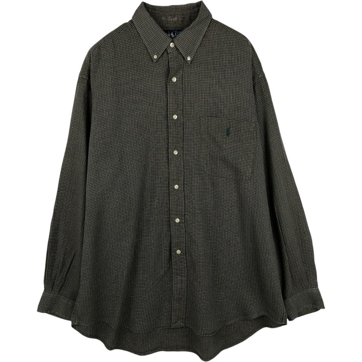 Ralph Lauren BLAIRE long sleeve button down check shirt, men's size L cotton walnut Vintage Second Hand