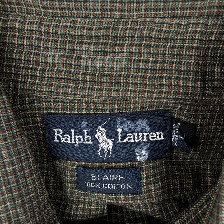 Ralph Lauren BLAIRE long sleeve button down check shirt, men's size L cotton walnut Vintage Second Hand