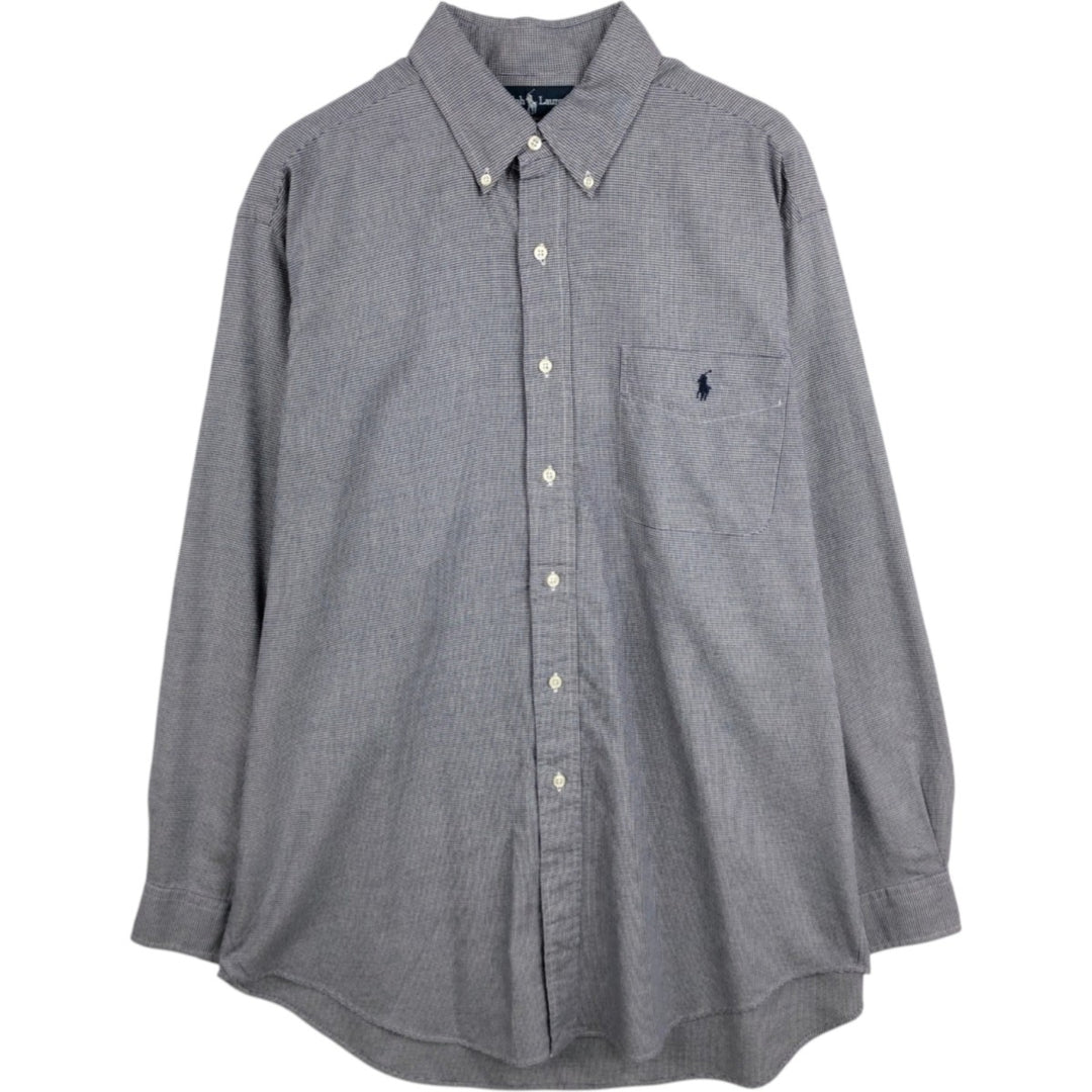 Ralph Lauren YARMOUTH Houndstooth Pattern Long Sleeve Button-Down Check Shirt, Men's Size L cotton black type Vintage Second Hand
