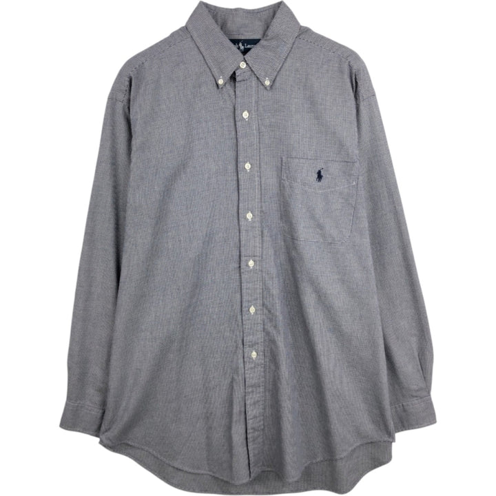Ralph Lauren YARMOUTH Houndstooth Pattern Long Sleeve Button-Down Check Shirt, Men's Size L cotton black type Vintage Second Hand