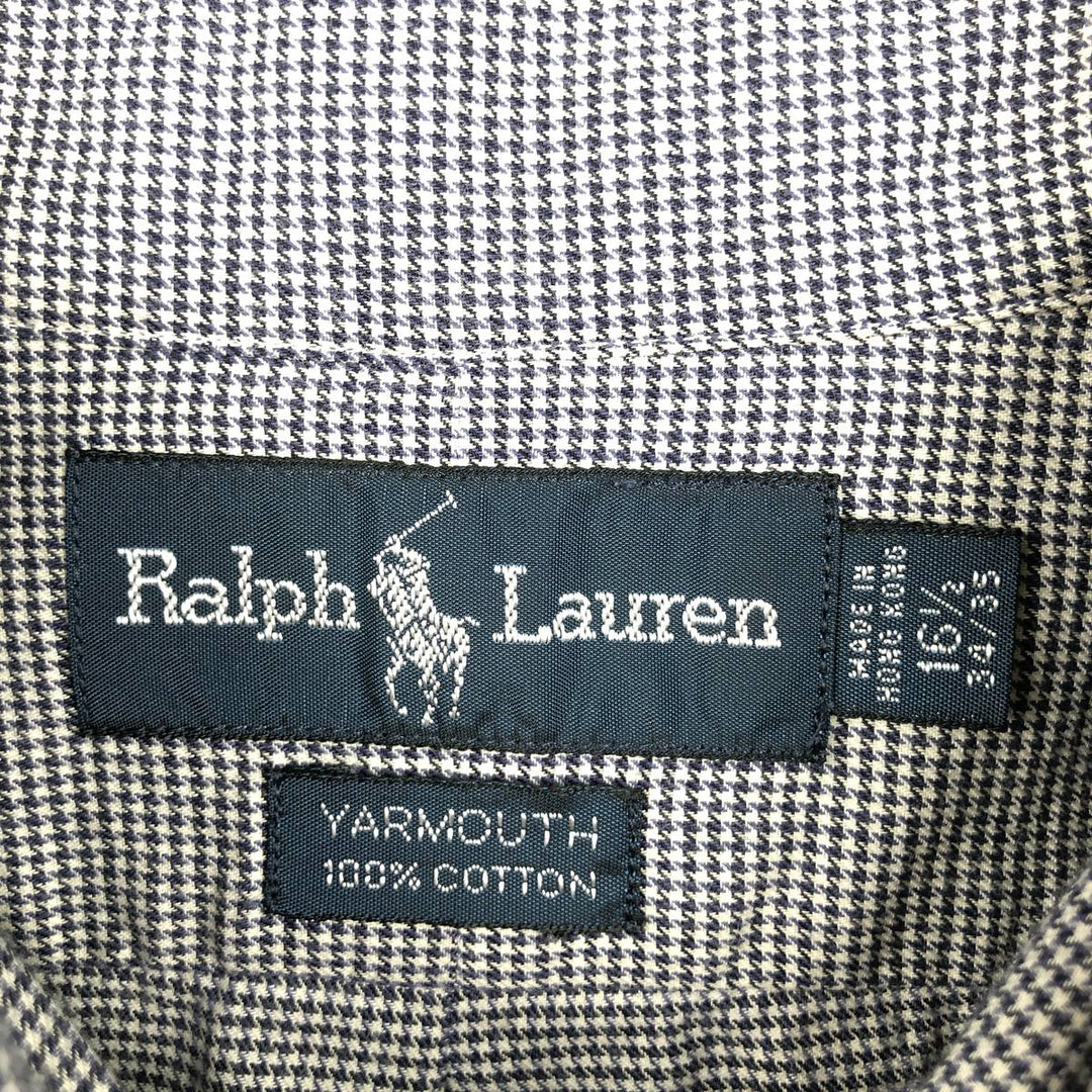 Ralph Lauren YARMOUTH Houndstooth Pattern Long Sleeve Button-Down Check Shirt, Men's Size L cotton black type Vintage Second Hand