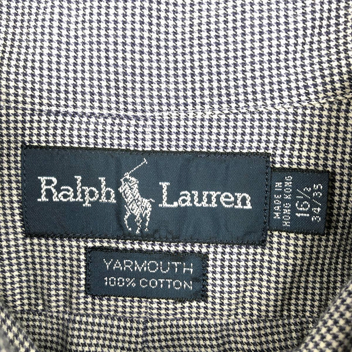 Ralph Lauren YARMOUTH Houndstooth Pattern Long Sleeve Button-Down Check Shirt, Men's Size L cotton black type Vintage Second Hand
