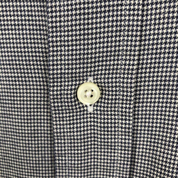 Ralph Lauren YARMOUTH Houndstooth Pattern Long Sleeve Button-Down Check Shirt, Men's Size L cotton black type Vintage Second Hand