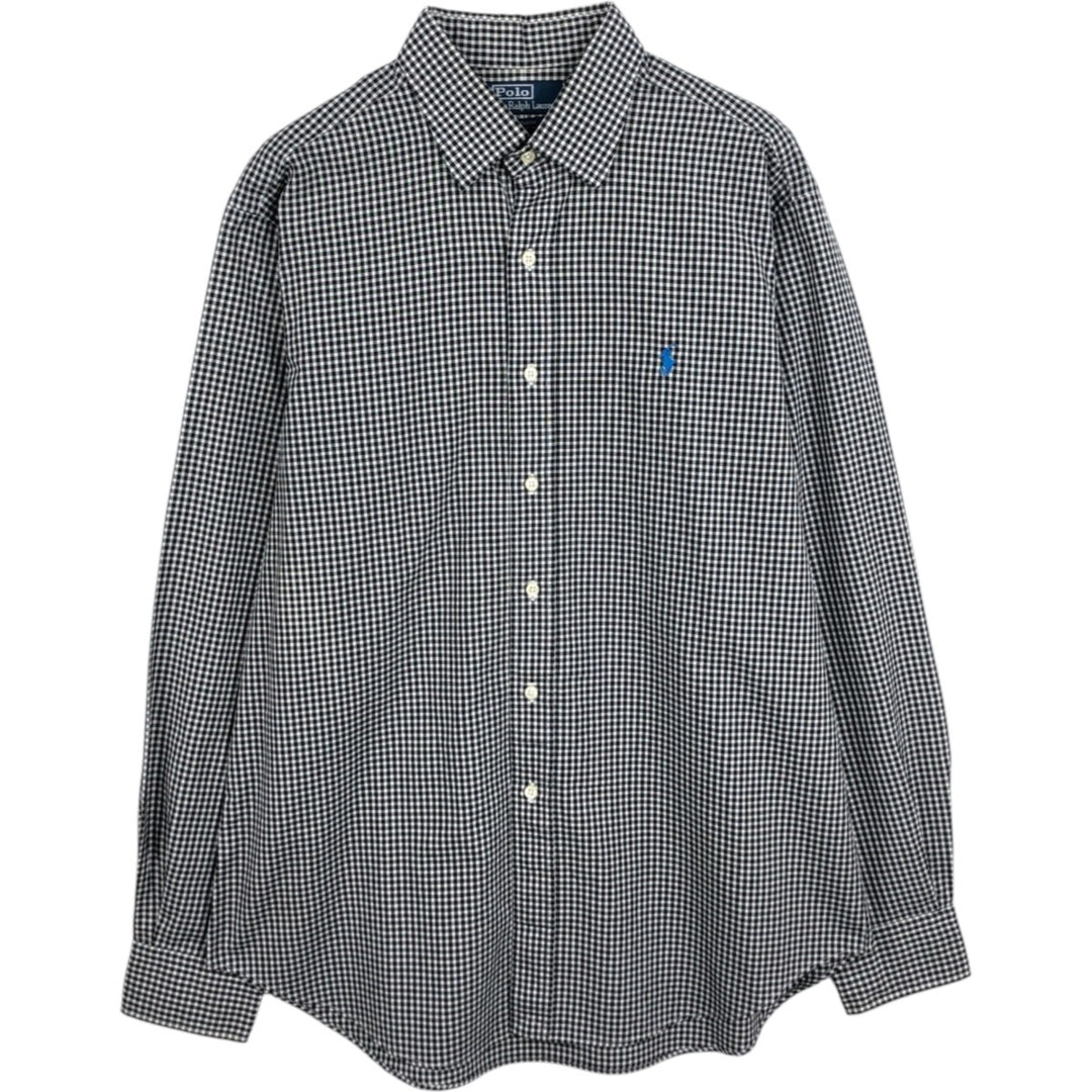 Ralph Lauren POLO by Ralph Lauren CURHAN CLASSIC FIT Gingham Check Long-Sleeve Cotton Check Shirt, Men's Size L (approx.) cotton black type Vintage Second Hand