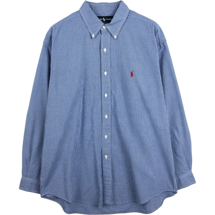 Ralph Lauren BLAIRE Gingham Check Long-Sleeve Button-Down Check Shirt, Men's Size L (approx.) cotton blue type Vintage Second Hand