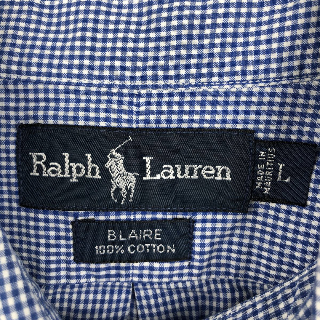 Ralph Lauren BLAIRE Gingham Check Long-Sleeve Button-Down Check Shirt, Men's Size L (approx.) cotton blue type Vintage Second Hand