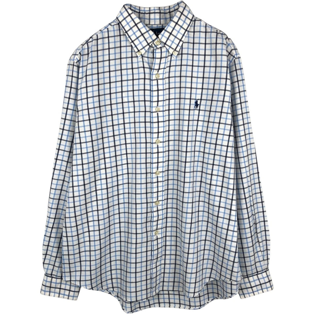 Ralph Lauren CUSTOM FIT long sleeve button down check shirt, men's size L cotton white type Vintage Second Hand