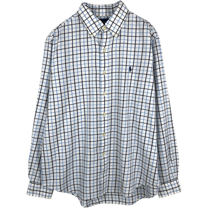Ralph Lauren CUSTOM FIT long sleeve button down check shirt, men's size L cotton white type Vintage Second Hand