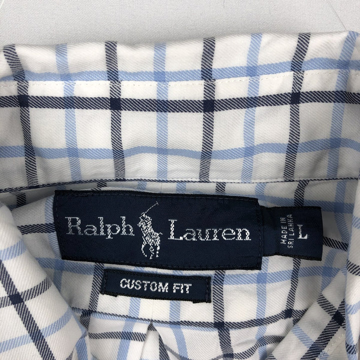 Ralph Lauren CUSTOM FIT long sleeve button down check shirt, men's size L cotton white type Vintage Second Hand