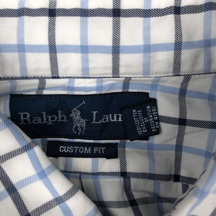 Ralph Lauren CUSTOM FIT long sleeve button down check shirt, men's size L cotton white type Vintage Second Hand
