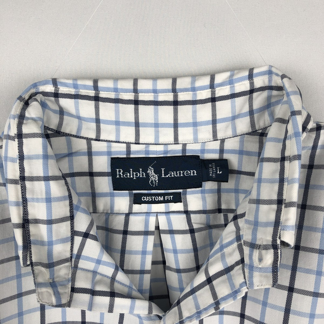 Ralph Lauren CUSTOM FIT long sleeve button down check shirt, men's size L cotton white type Vintage Second Hand