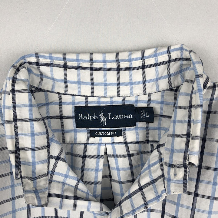 Ralph Lauren CUSTOM FIT long sleeve button down check shirt, men's size L cotton white type Vintage Second Hand