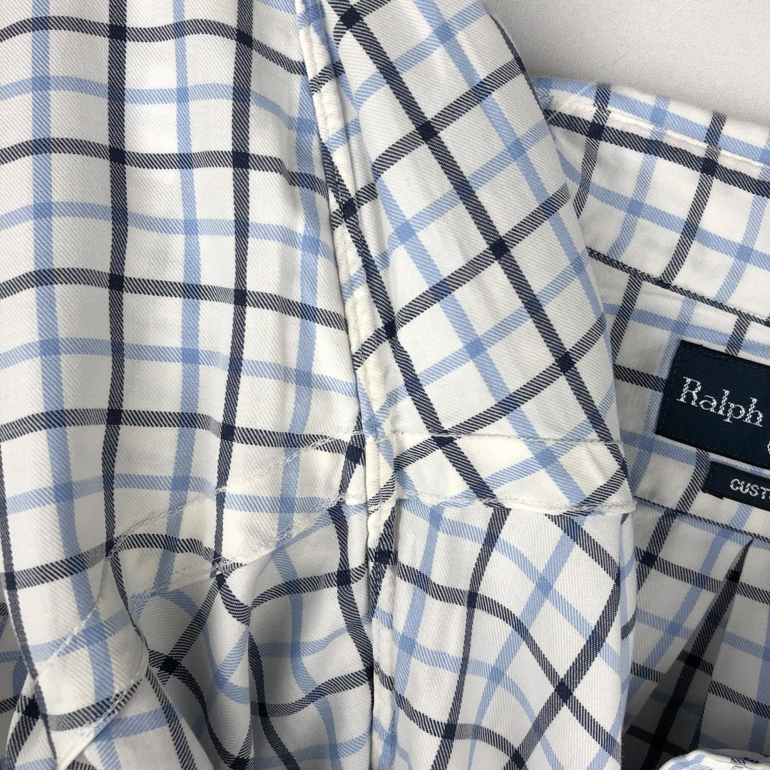 Ralph Lauren CUSTOM FIT long sleeve button down check shirt, men's size L cotton white type Vintage Second Hand