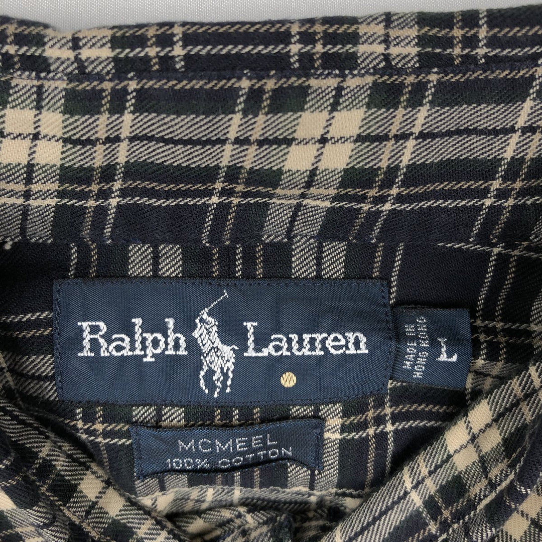 Ralph Lauren MCMEEL long-sleeved button-down check shirt, men's size L cotton black type Vintage Second Hand