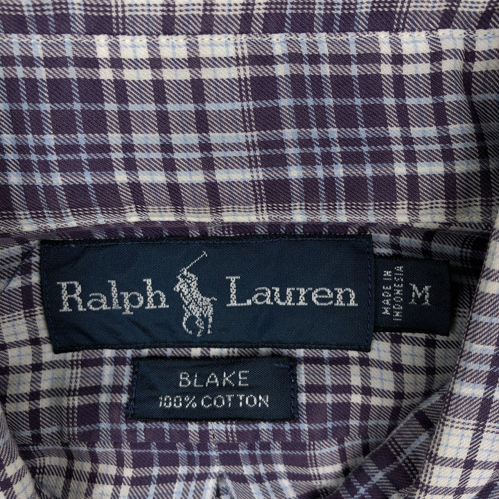 Ralph Lauren BLAKE long sleeve button down check shirt, men's size M cotton purple type Vintage Second Hand